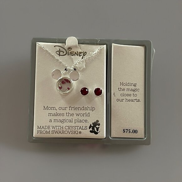 MOM Disney Mickey Mouse Ears Floating Crystals From Swarovski Necklace Earrings - Picture 1 of 8
